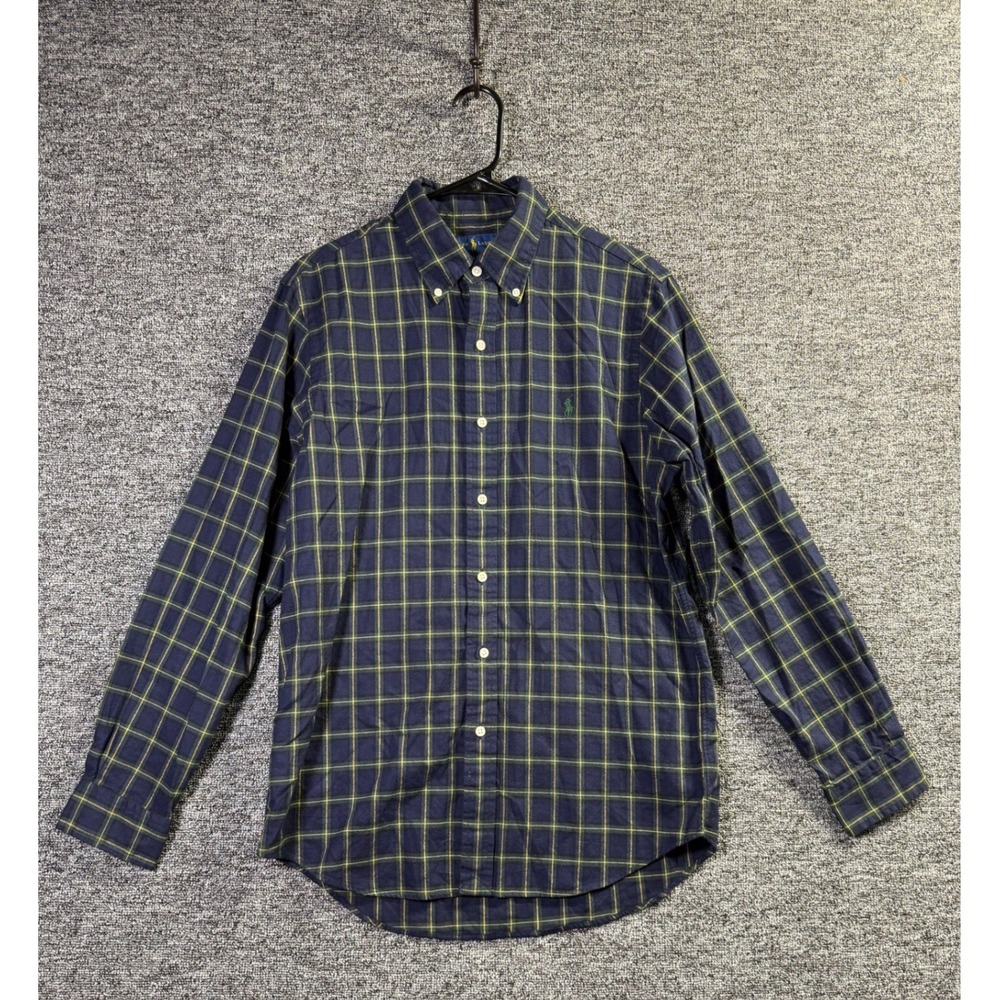 Polo Ralph Lauren Mens Classic Fit Plaid Button Down Shirt Navy Green Yellow M